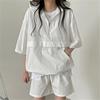 2 Pcs/Set Women Hoodie Shorts Set Half Zipper Hooded Three-quarter Sleeve Loose Big Pocket