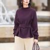Autumn Winter Half High Collar Elegant All-match Waist Top Women Long Sleeve Solid Color Pullover Sweatshirt