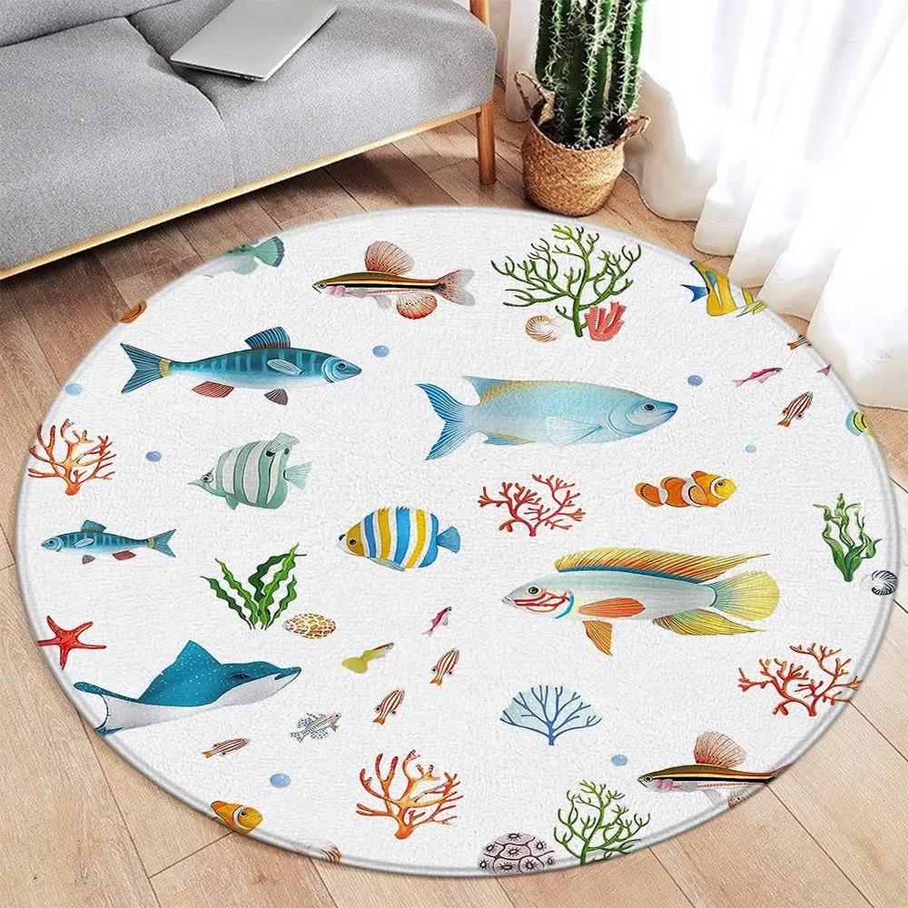 Дикая природа Мультяшные животные Круглый ковер Милый Динозавр Кит Тематический детский ковер для спальни Домашняя гостиная Декоративные напольные коврики