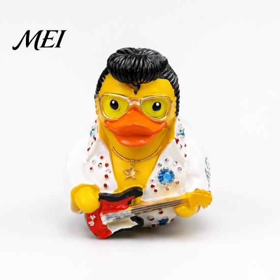 Handmade Resin Collectible Duck Rock & Roll Figurine, Jumpsuit Statue with Guitar Stylish Car Dashboard Accessory for Desktop And Decoration,