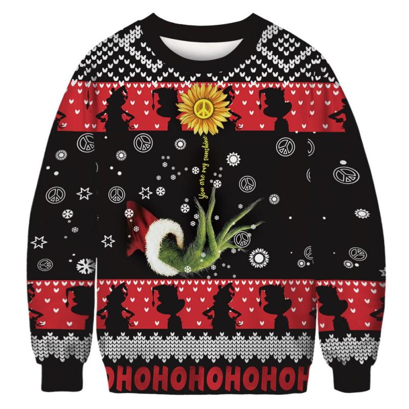 Grinch Christmas Cartoon Hoodie Unisex Long Sleeve Crewneck Sweatshirt Teens Casual Print Top