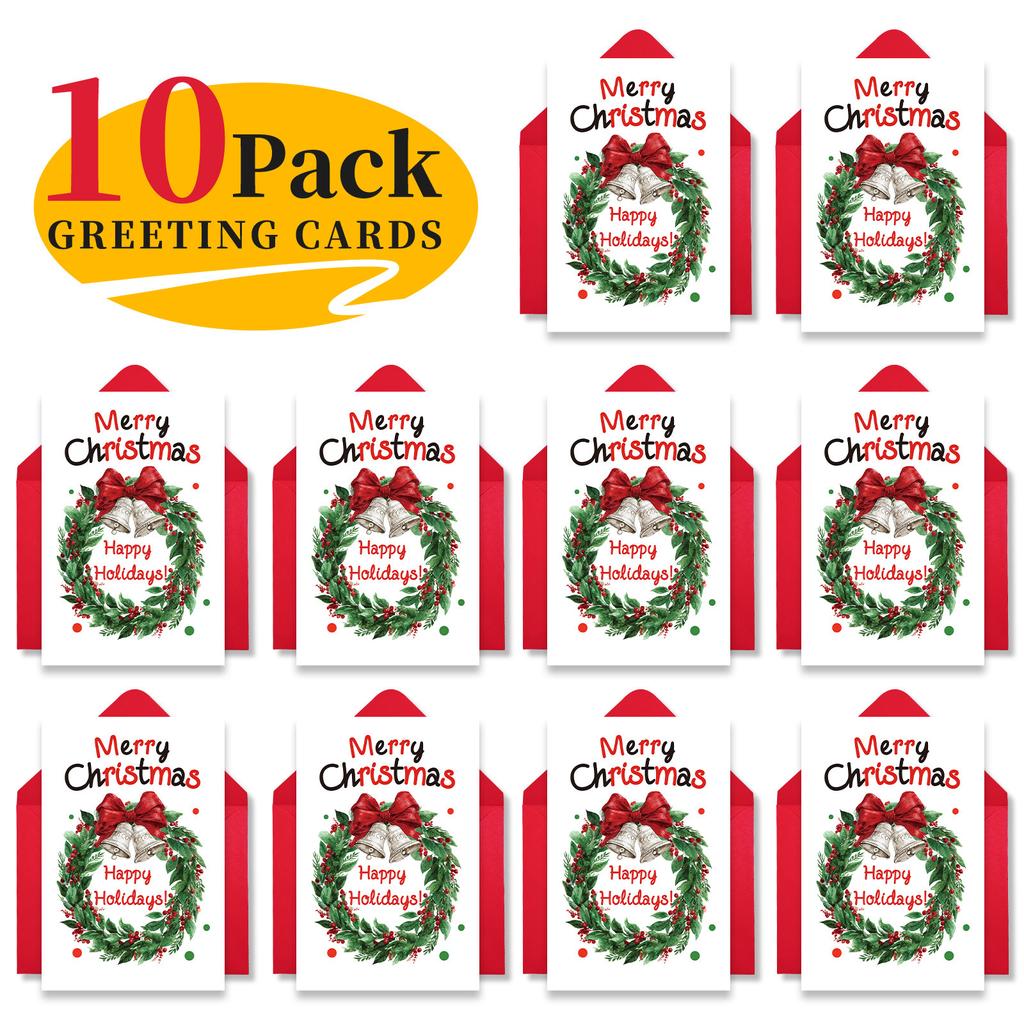 10PCS Christmas Greeting Cards Set with Envelopes, Cartoon Hand-drawn Xmas Cards for Holiday Wishes & Gifts