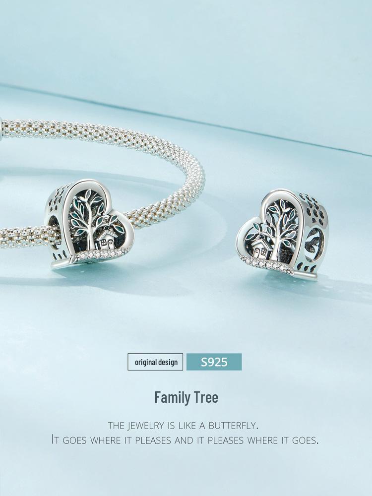 Инь Цзыюнь Сердцевидный Стерлинговое серебро 925 пробы Семейное дерево DIY Браслет Бусины