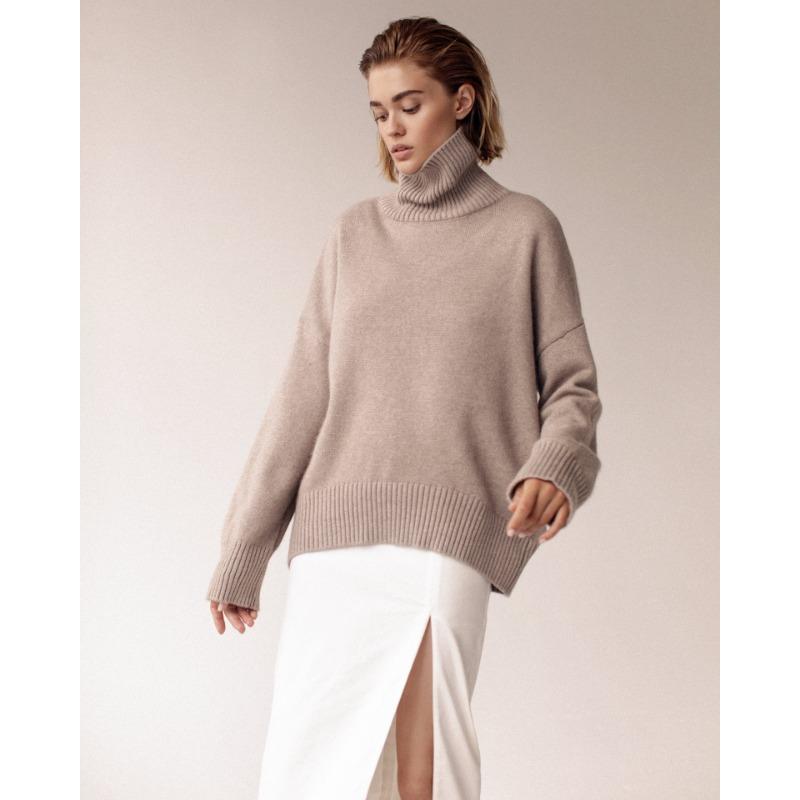 Turtleneck Solid Color Sweater Thick Pullover Women's Long Sleeved Top Warm Comfortable Loose Casual Knit Bottoming Shirt Commute Autumn and Winter