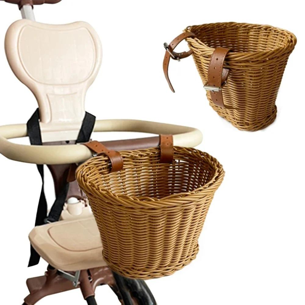 Rattan Woven Bicycle Basket Removable Bike Storage Basket Durable Carrier Bag Kid
