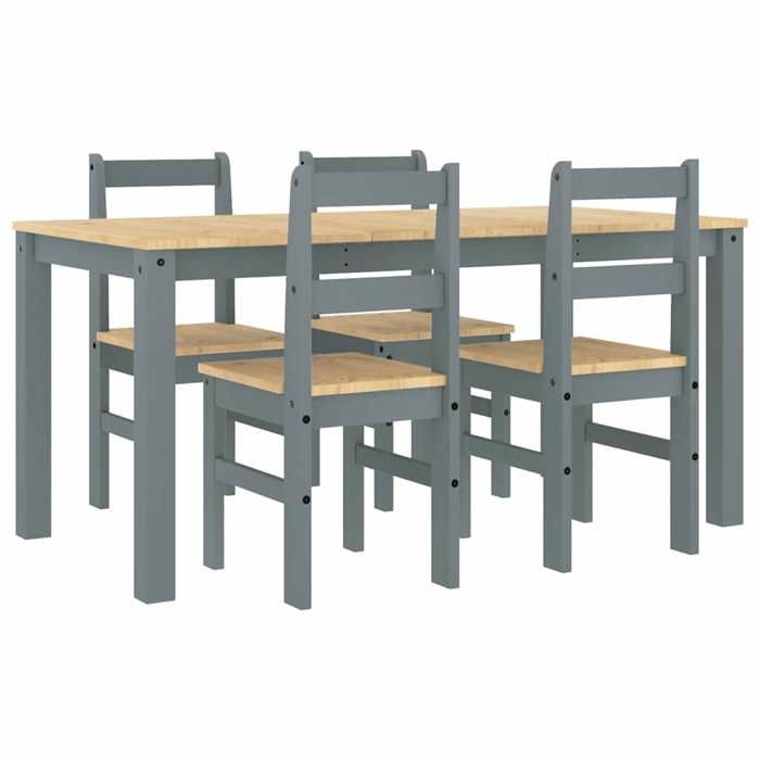 VidaXL Panama Dining Set 5 Pcs Grey Solid Pine Wood, Dining Table Set, Kitchen Table and Chairs, 3345180