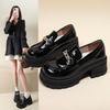 Женские лоферы на платформе, модели весна-осень 2025 года, универсальные французские туфли-лодочки на высоком каблуке, черные, со стразами, пряжка, в британском стиле, из маленькой кожи