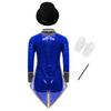 Unisex Kids Magician Cosplay Costume Set Long Sleeve Sequin Checkerboard Zipper Tailcoat Bodysuit Bow Tie Hat Magic Wand