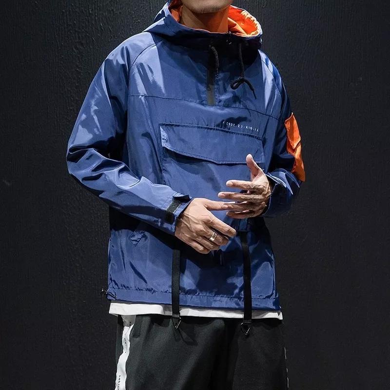 Мужские куртки, пальто, уличная одежда, водонепроницаемая ветровка с капюшоном, повседневная верхняя одежда в стиле хип-хоп, японское пальто с несколькими карманами