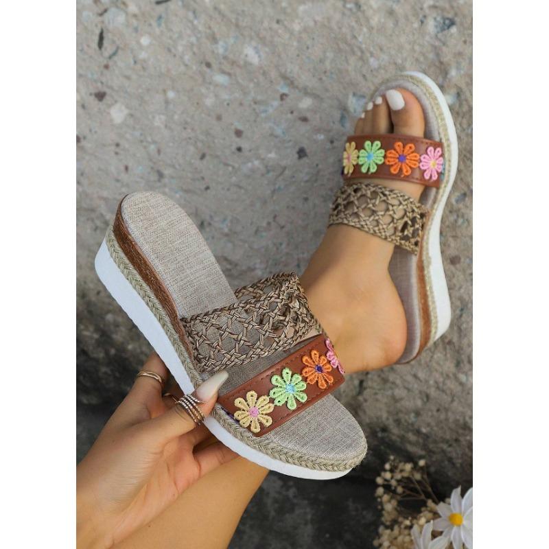 Новый стиль женской обуви и тапочек на танкетке, сандалии с толстой подошвой и открытым носком