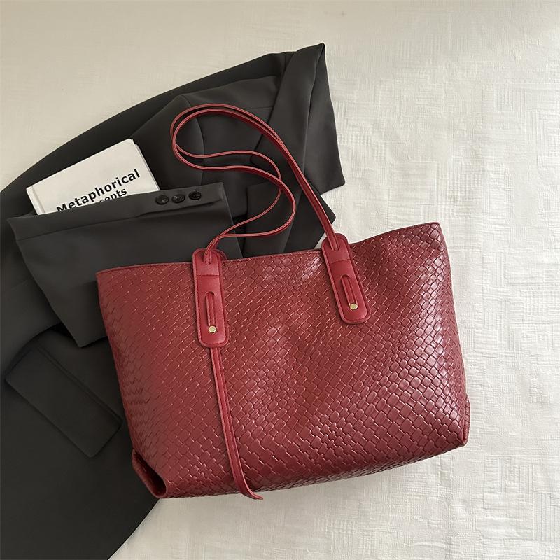 Retro Woven Large-capacity Bag Women's 2025 Autumn New Korean Version Fashion Tote Bag Versatile Underarm Bag Shoulder Bag