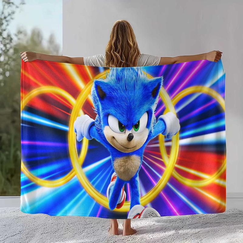 Ретро Мультяшное Игровое Фланелевое Одеяло S-Sonic, Ультра Мягкое Теплое Плюшевое Покрывало для Дома, Спальни, Кровати, Дивана, Походного Пикника, Подарок