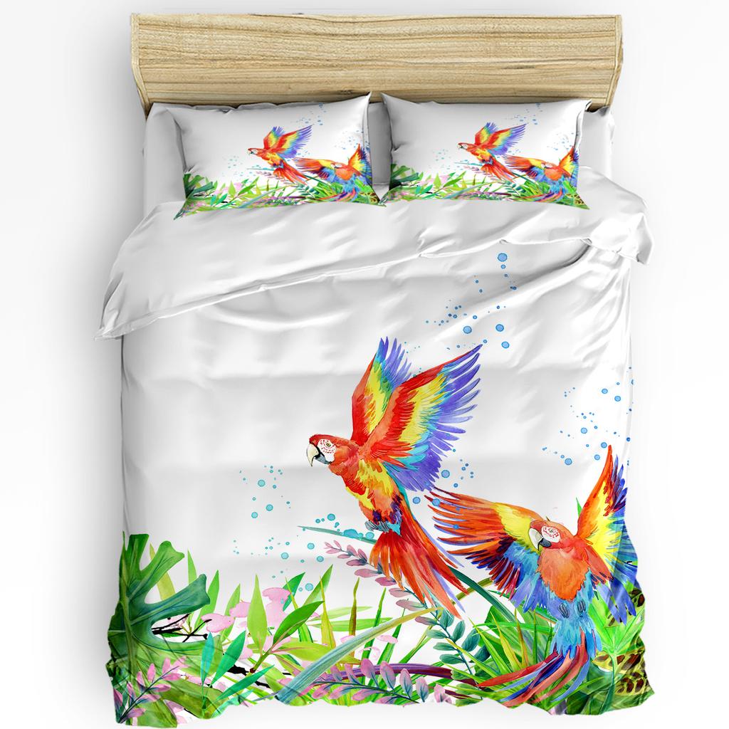 Green Parrot Animal Tropical Plant Flower 3Pcs Bedding Set For Double Bed Home Textile Duvet Cover Quilt Cover Pillowcase