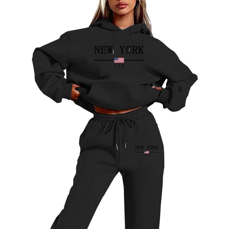 Womens Fleece Lined Tracksuit Hoodie Sweatpants Set Winter Casual Sportswear