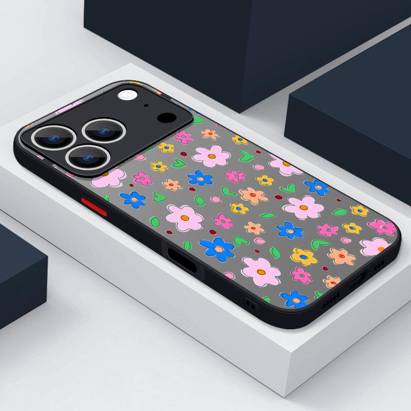 Shockproof Soft Edge Hard PC Matte Phone Cover For iPhone 17 Air 16e 16 15 14 Pro Max 13 16 17 Pro 17 Flowers Print Case