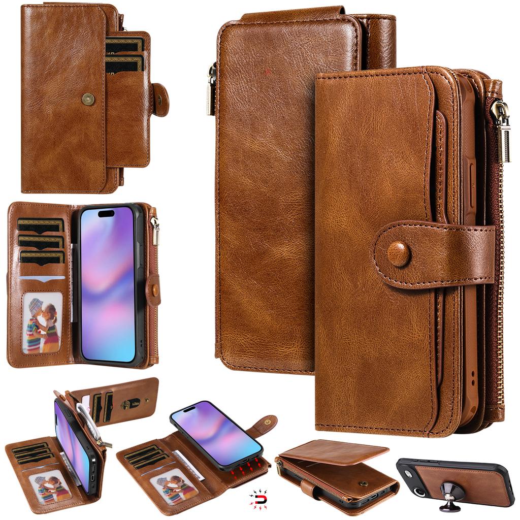 For iPhone 17 Air Phone Case PU Leather Zipper Wallet Detachable Cover