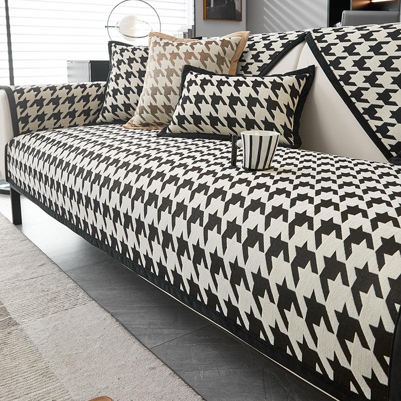 Подушка для дивана в скандинавском стиле с рисунком «гусиные лапки» Высококачественная нескользящая грязеотталкивающая подушка Полотенце для спинки Универсальная пыленепроницаемая ткань Four Seasons для дивана