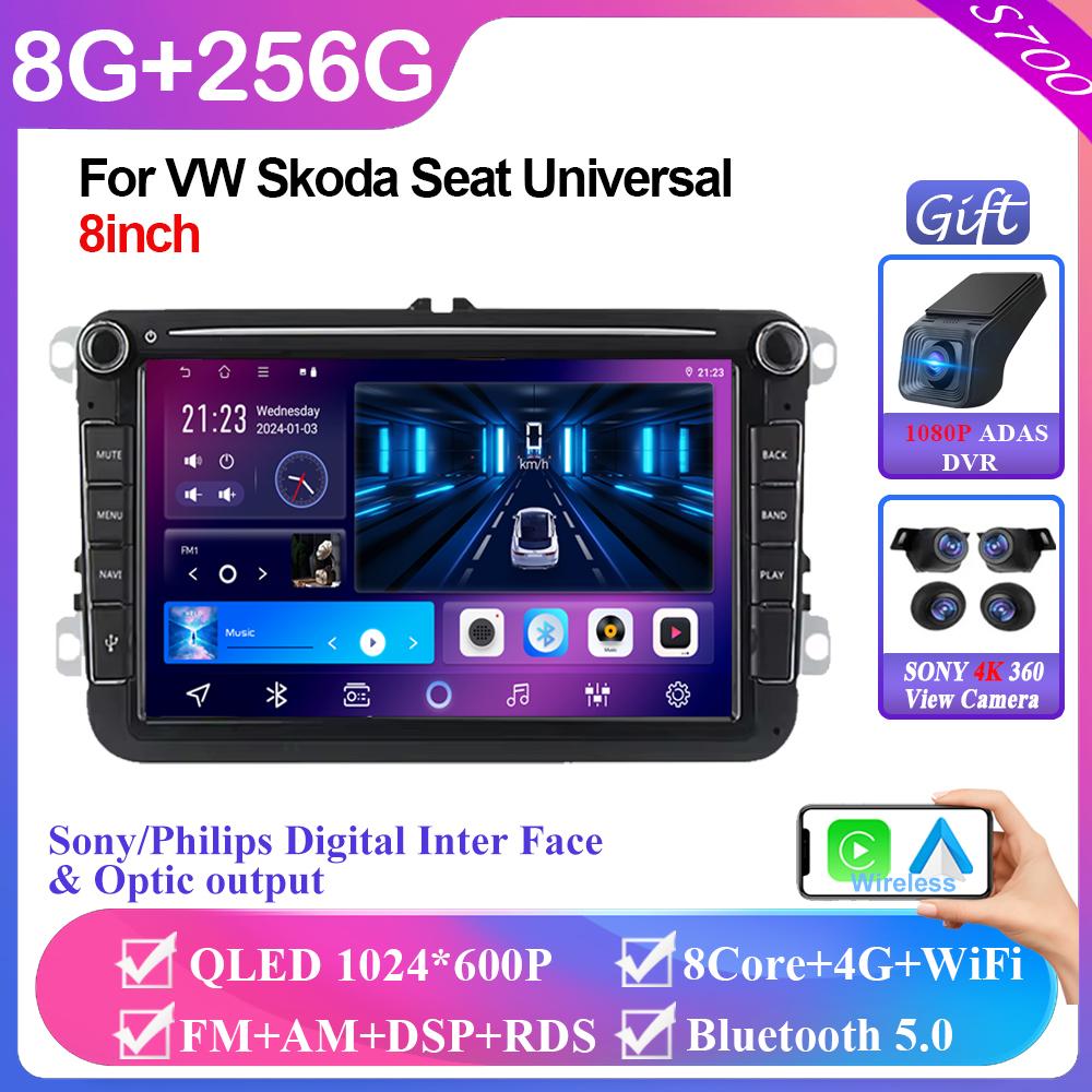 8" 2 Din Android All In One Car Radio Wireless CarPlay Auto для VW Passat Golf Polo Caddy Seat Leon Altea Skoda Fabia Octavia