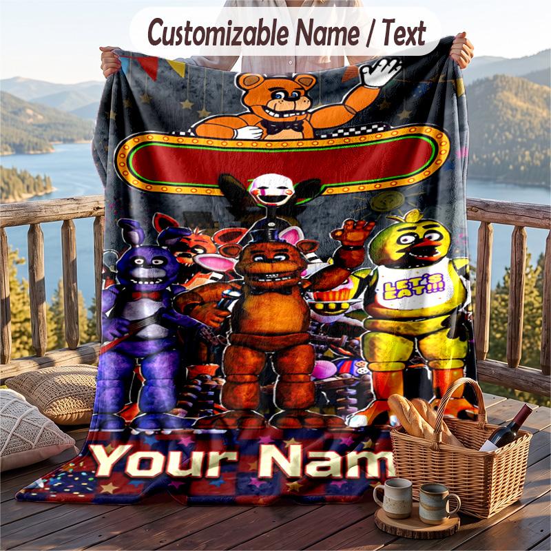 Five Nights at Freddy’s Flannel Blanket, Personalized Custom Name Text, Soft Warm Plush Throw Blanket For Gift