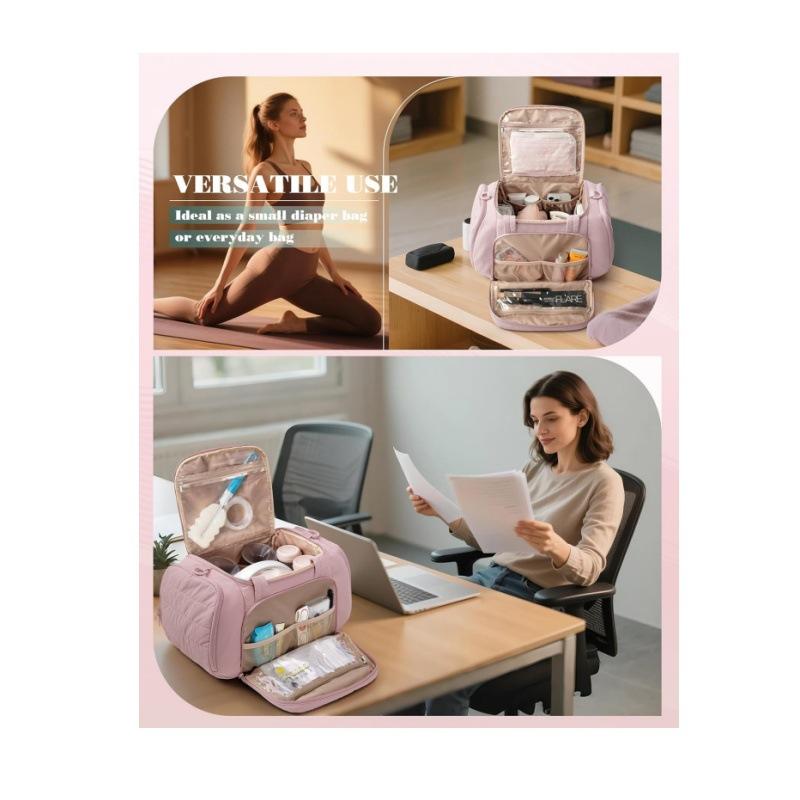 Insulated Breast Pump Bag Cooler Compartment - Portable Quilted Breastmilk Storage Tote Bag for Working Mothers