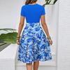 Women's Casual Fashion Belted Floral Print Short Sleeve Round Neck Elegant Dress