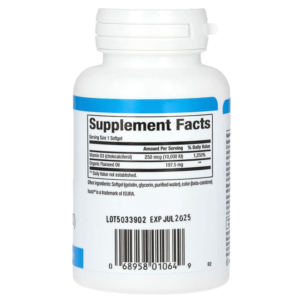 Витамин D3 Natural Factors 250 мкг (10000 МЕ) Капсулы, 120 штук