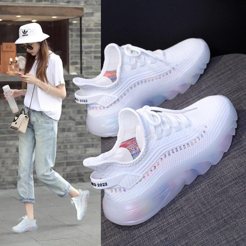 Spring Trend Versatile Lace-up Women's Sneakers Jelly Sole Shoes Low-top Breathable Casual Shoes