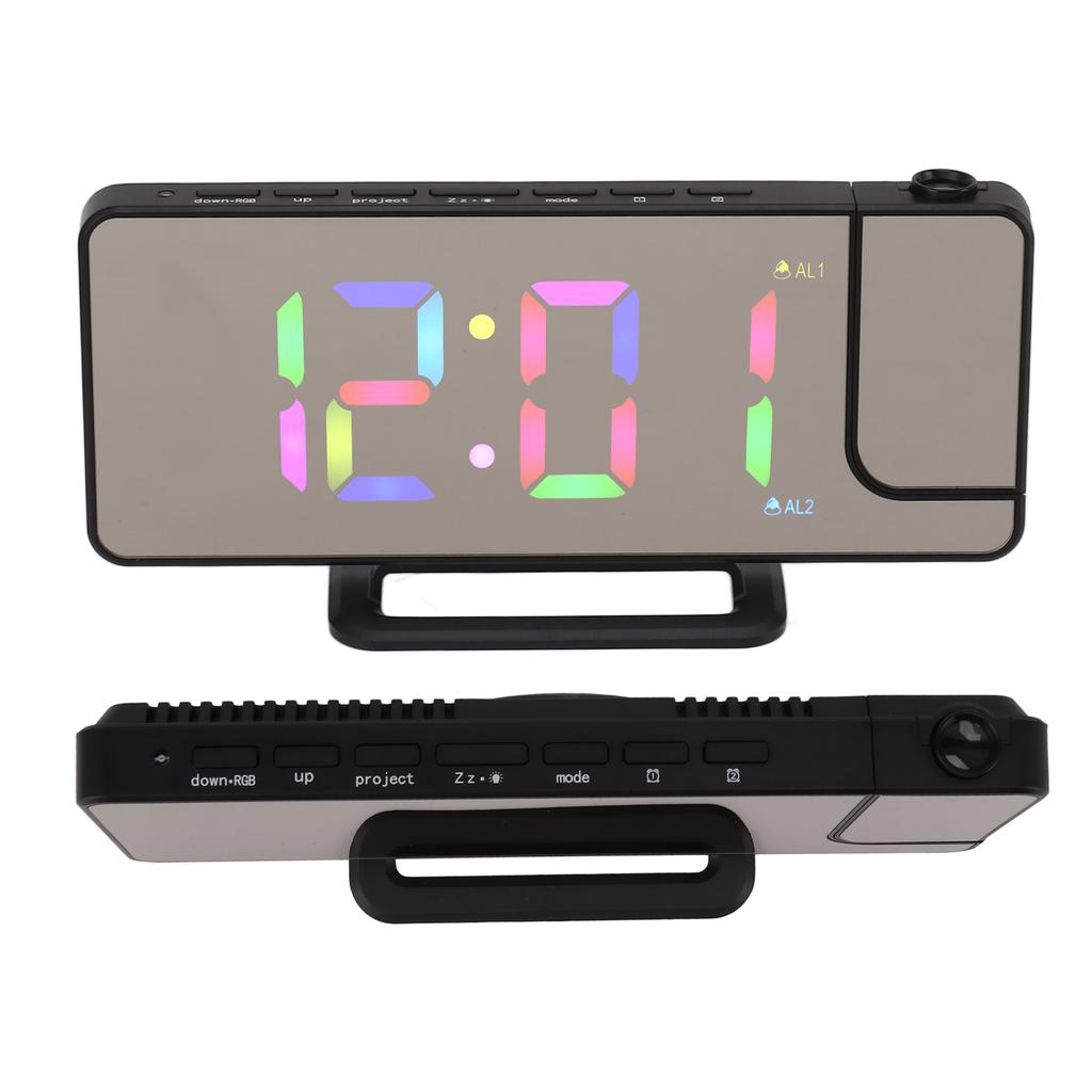 Цифровые часы RGB LED Большой экран Зеркальная проекция Многофункциональные Настольные Электронный будильник Черный