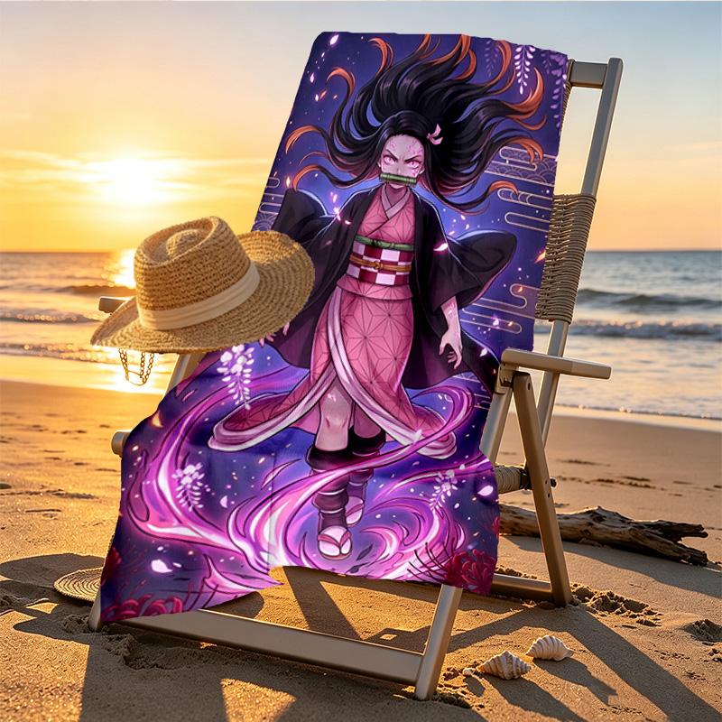 Demon Slayer Print Beach Towel Design, Soft, Lightweight. for Home Bathroom, Spa, Pool, Yoga, Surfing, Camping, Gift for Family, Friend