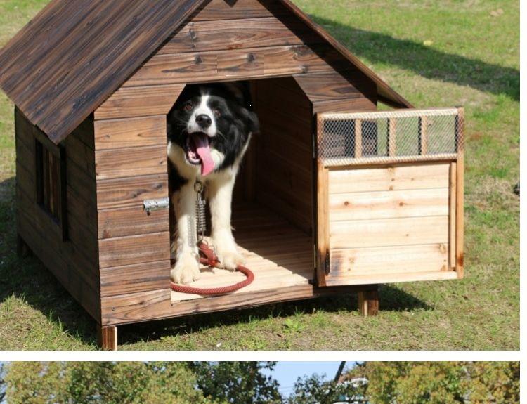 Solid Wood Large Outdoor Dog House - Rainproof, Sunproof, Windproof Handmade Kennel