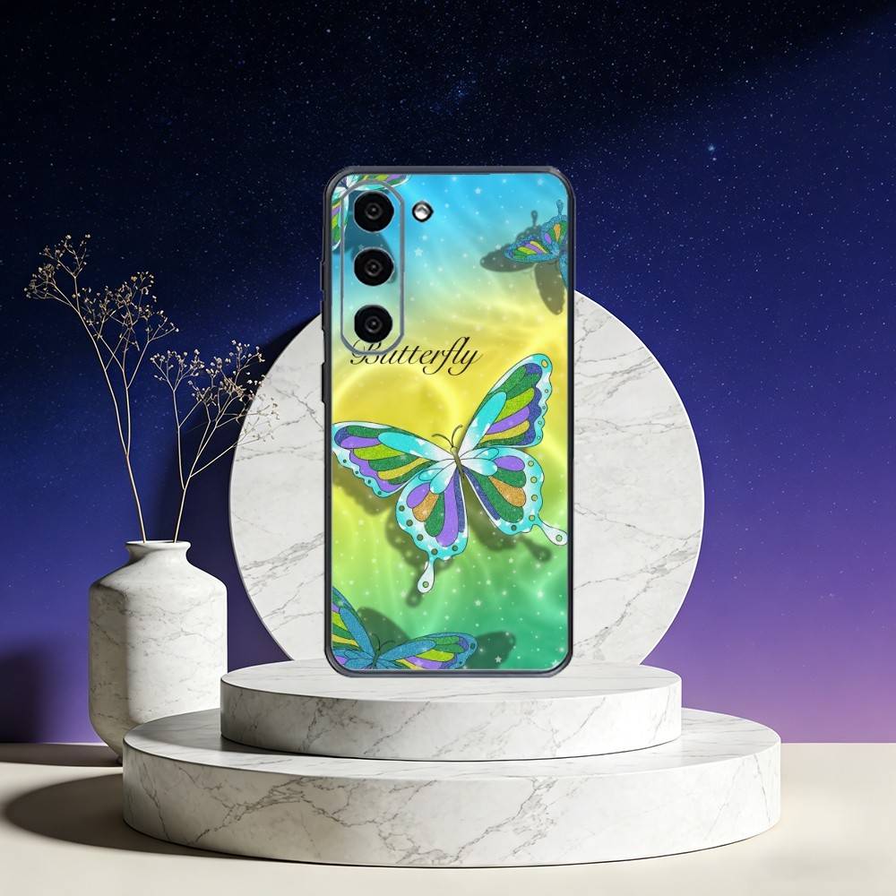 Ink wash painted butterfly Phone Case For Samsung Galaxy A73,A72,A71,A70,A53,A52,A51,Others Soft Black Cover