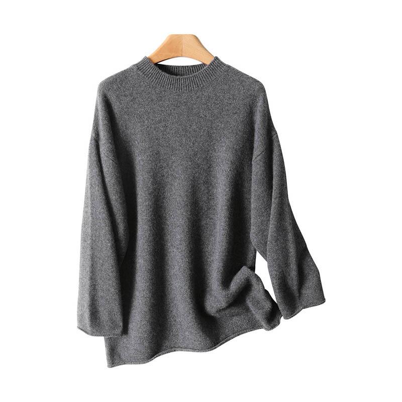 Women's Pure Wool Loose Knit Dress - Autumn & Winter, Round Neck, Solid Color, Plus Size, Medium Long, Korean Style.