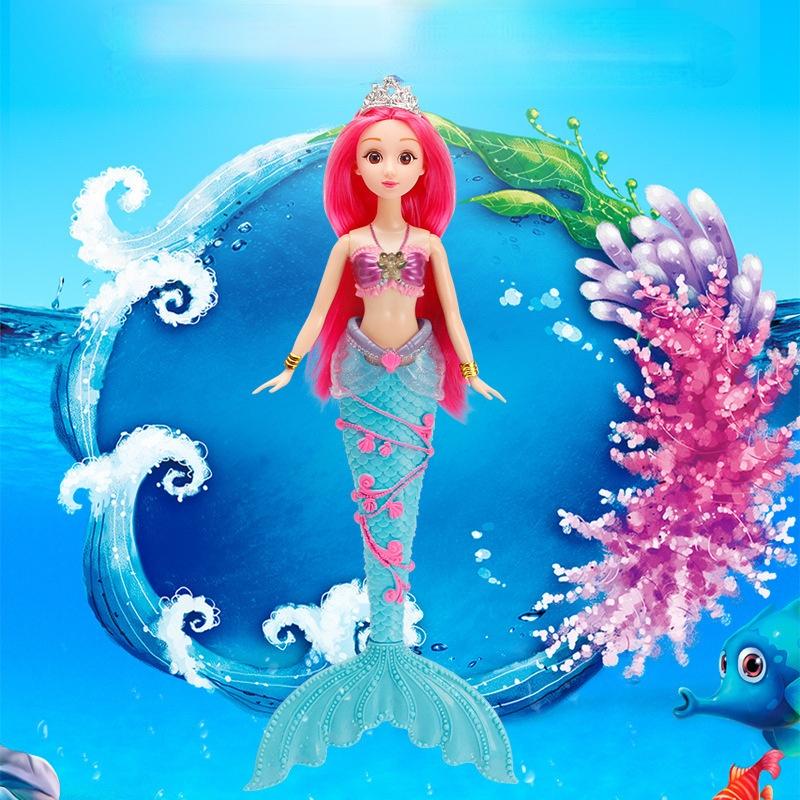 36CM Mini Colorful Glare Music Mermaid Princess Doll Girls Toy 3D Big Eyes BJD Princess Full Outfits Dresses Collection Childrens Doll Gift