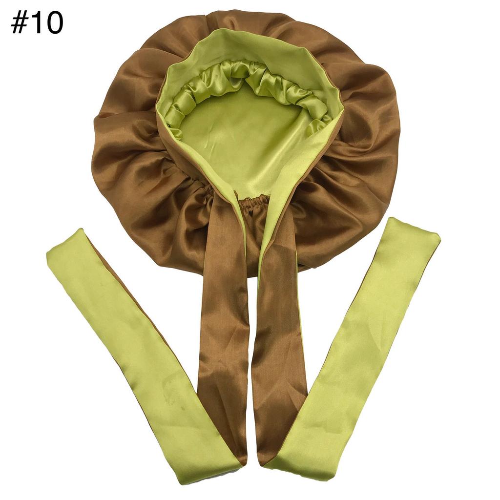 Long Tie Satin Hat Woman Fashion Sleeping Hair Bonnet Double Layer Braids Bonnets