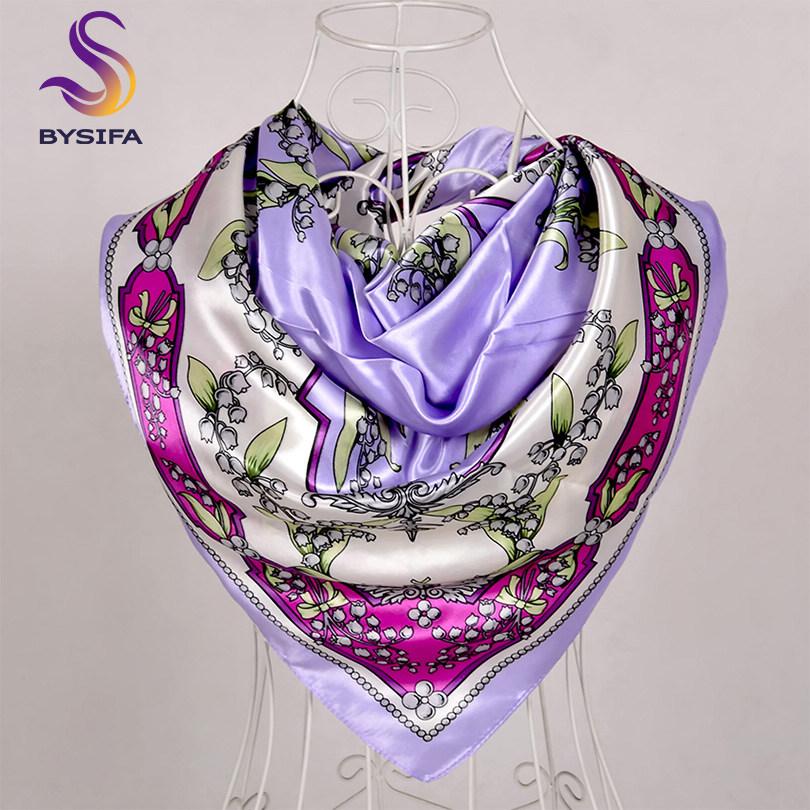 [BYSIFA] Women Scarf New Black Beige Silk Square Scarf Shawl Ladies Dot Prin Winter Scarves Bandana Spring Fall Head Scarfs Blue