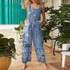 Women's Fashion Casual Vintage Printed Sleeveless Button Down Jumpsuit
