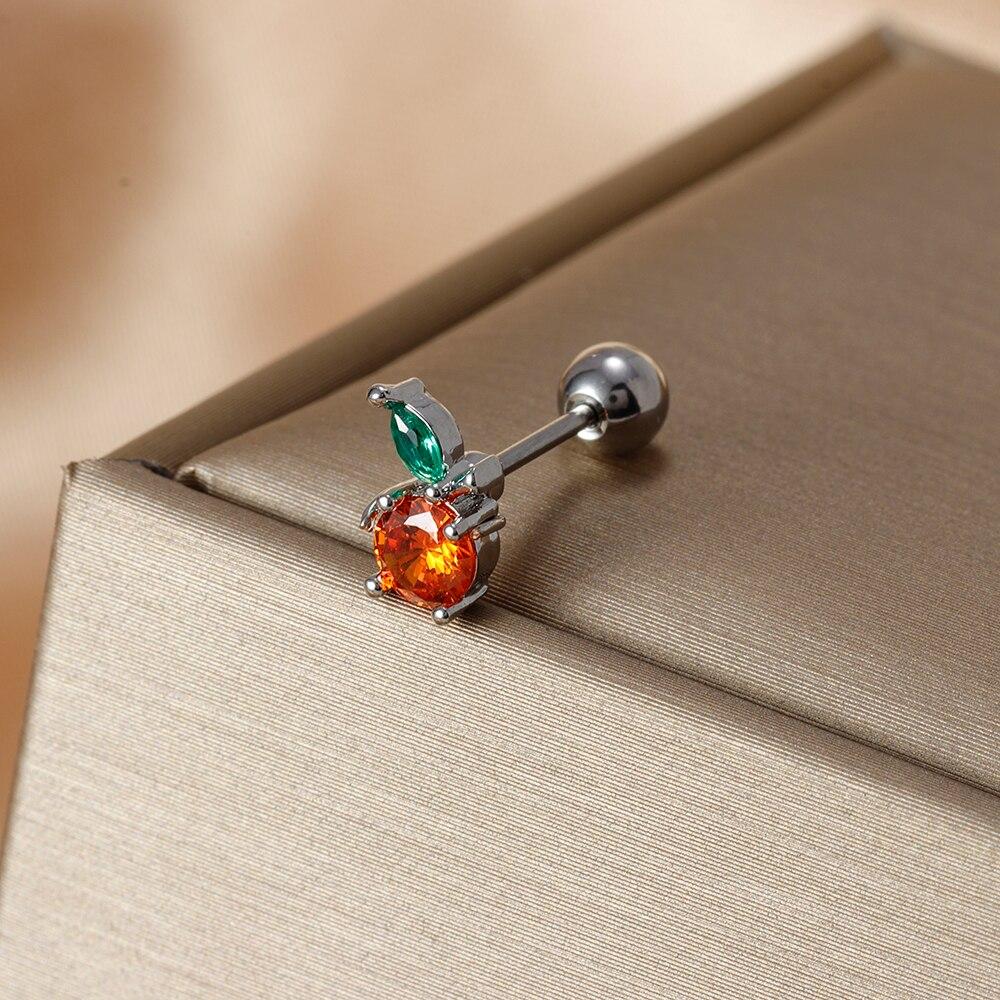 Fashion Stainless Steel Mini Zirconia Stud Earrings For Women Luxury Cute Fruits Helix Tragus Piercing Earrings Party Jewelry