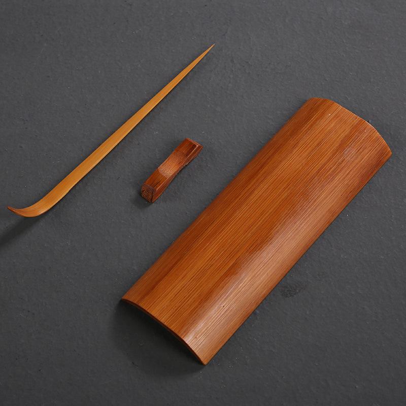 Bamboo carbonized tea lotus, four-piece tea needle set, kung fu tea ceremony accessories, Japanese tea spoon