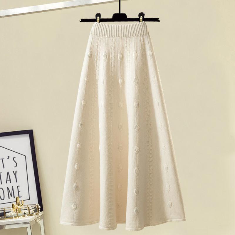 Осень-зима женские юбки костюмы пуловер вязаный свитер трикотажная юбка комплект из двух частей эластичный свитер с круглым вырезом юбка-трапеция наряды