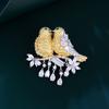 Light Luxury Color Micro-Inlaid Zircon Brooch Women'S Suit Accessories Pin Couple Bird Love Bird Corsage