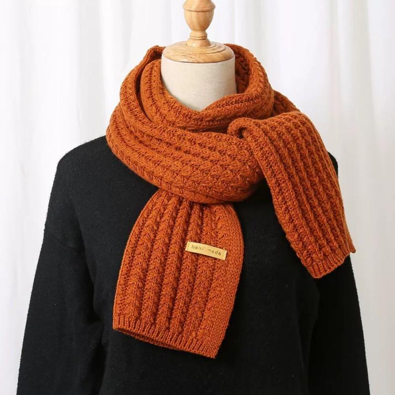 Korean Style Solid Color Knitted Scarf Women Warm Thick Neck Warmer Winter Accessory