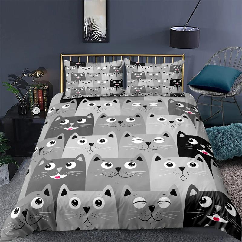 Cartoon Cat Duvet Cover Set Cartoon Animal Print Bedding Set With Pillowcase 2/3pcs Comforter Cover For Bedroom Decor