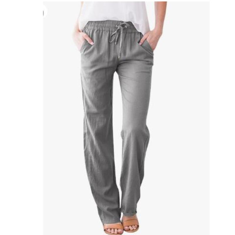 Spring and Summer Women's Solid Color Cotton and Linen Drawstring Loose Casual Wide-leg Trousers