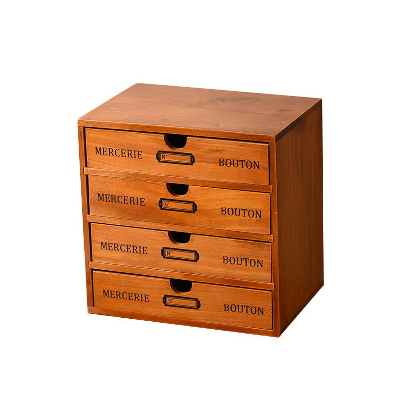 1pc 4-drawer File Storage Box Literature Organizer Wooden Desk Drawer Unit Desktop File Holder File Cabinet For Home Office