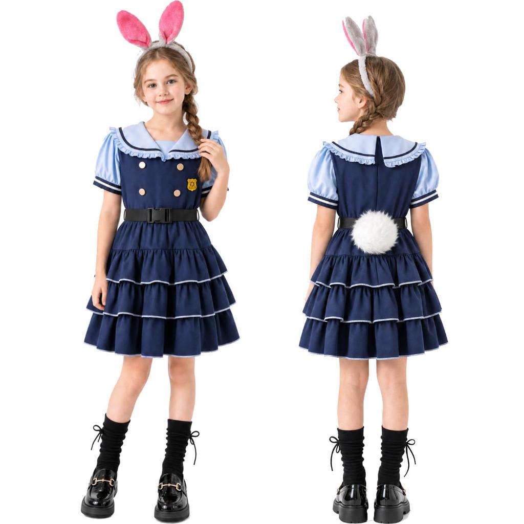 Zootopia Judy Hopps Cosplay Dress For Kids With Polyester Material And Halloween Party Costume