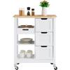 Kitchen Island Rolling Trolley Cart Mobile Storage Island On Wheels With 3 Drawers And Storage Shelves For Kitchen Dining Room