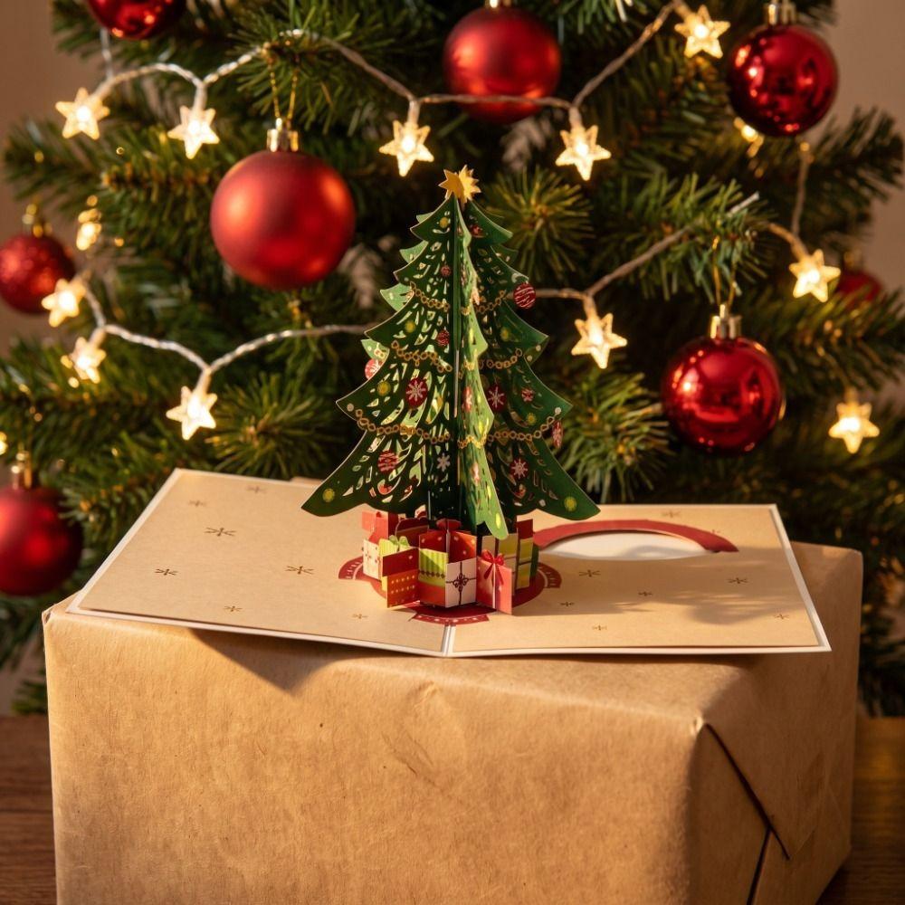 Colorful 3D Christmas Tree Card Hollow Out Xmas Invitation Card Christmas Greeting Card Holiday