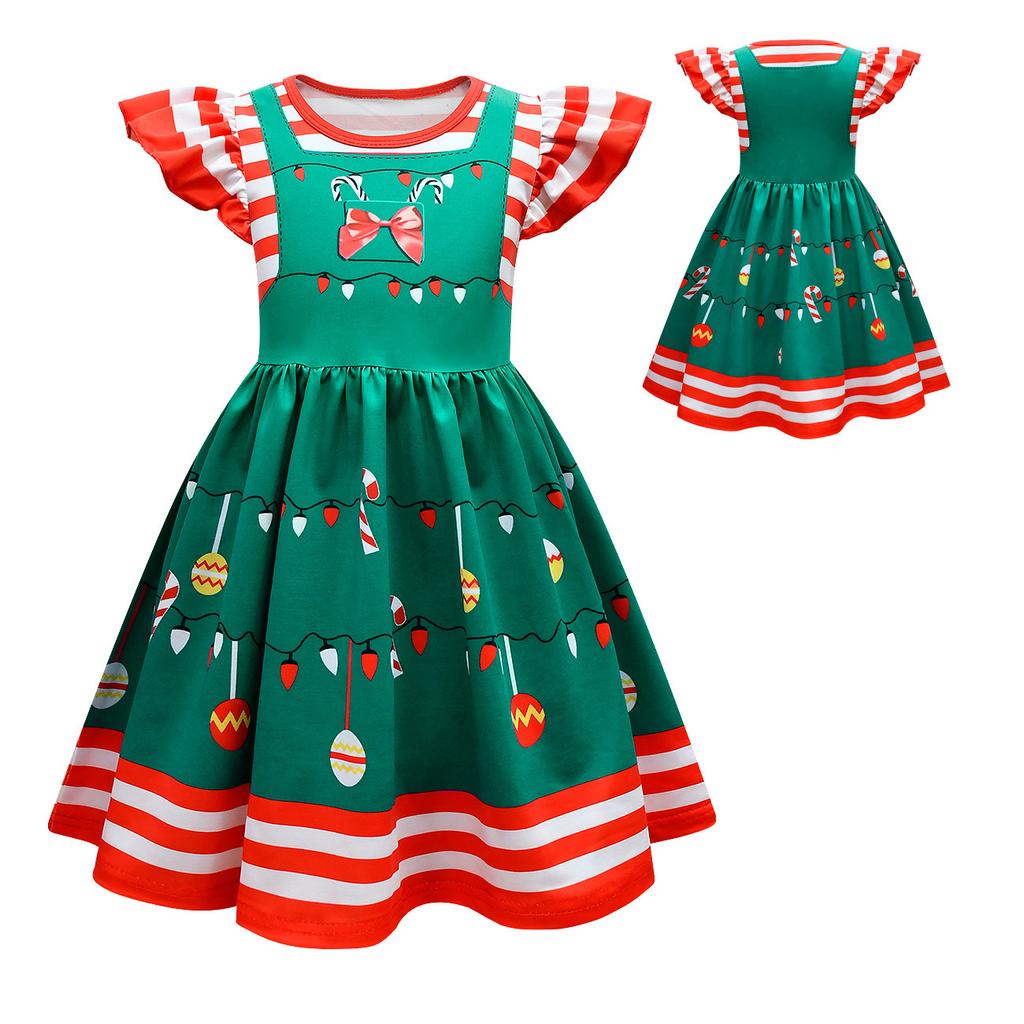 Новое Рождественское Косплей Детское Платье для Выступлений Рукава-фонарики Модное Милое Удобное Повседневное Веселое Полосатое Детское Платье
