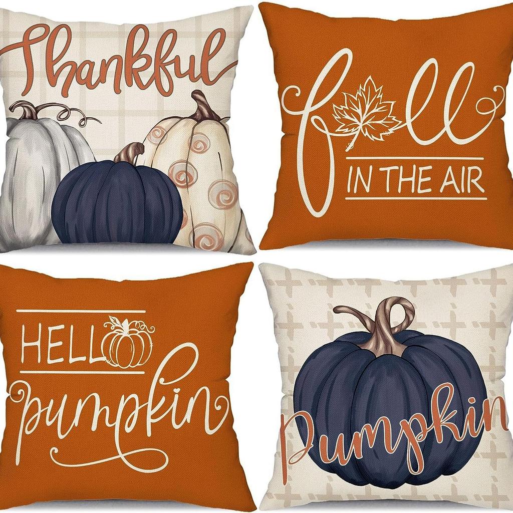 Various Harvest Festival Pumpkin Combination Pillow Covers Set of Four Thanksgiving Decorative Pillow Cushion Covers