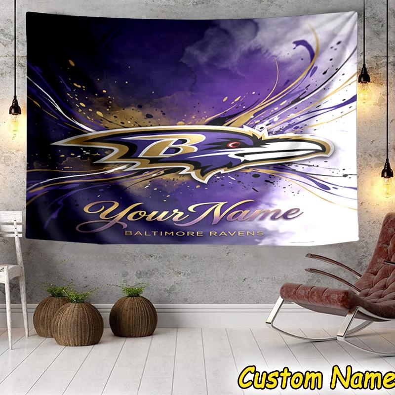 Custom Name football Ravens Logo Tapestry Room Decoration Wall Hanging for Living Room Bedroom, dormitory, Birthday and Christmas gifts